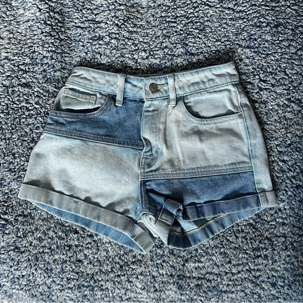 Patchwork mom shorts